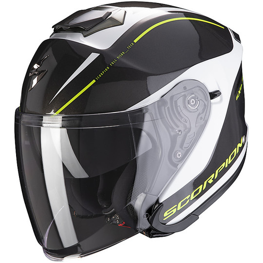 Fiberglass Double Visor Jet Helmet Scorpion EXO-S1 SHADOW White Pearl Fluo Yellow