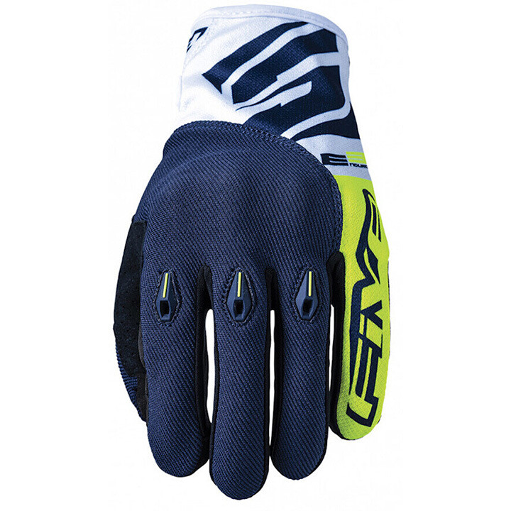 Five E3 EVO Motorcycle Gloves Blue Yellow Fluo