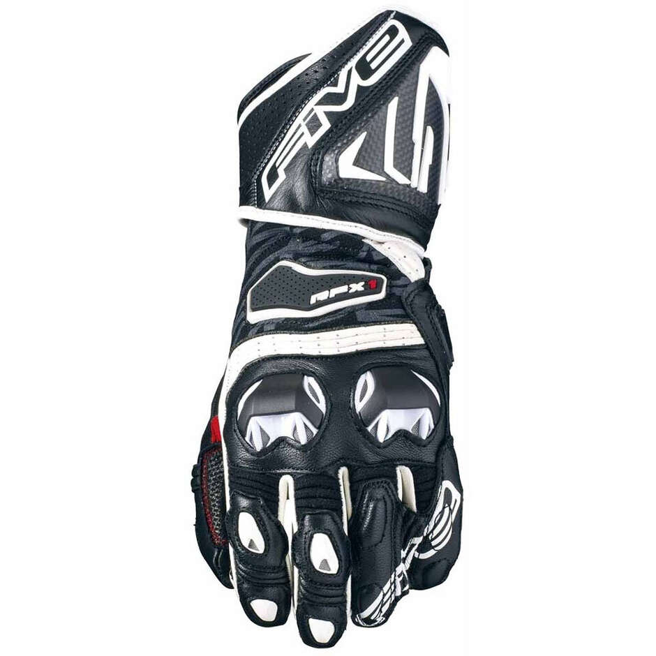 Five RFX1 Black White Motorcycle Gloves