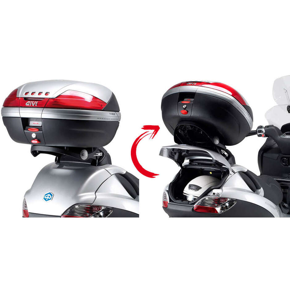 Fixation arrière "pliable" pour top case Monokey Givi SR134 Pour PIAGGIO Mp3 125-250-300-400 (06 > 11) ; Mp3 Touring 300 - 400 (11) / Mp3 Business 500 / SPORT 500 (12 > 13) Mp3 300 Business / SPORT (12 > 14)