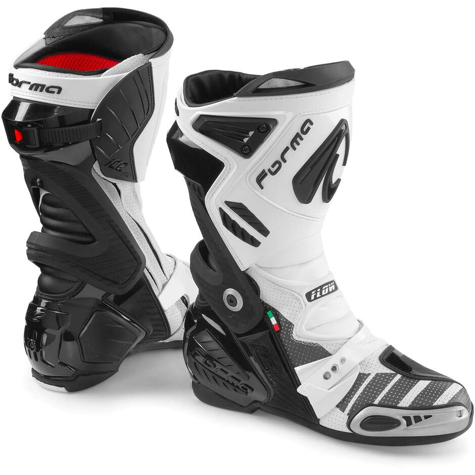 Bottes de moto de course Forma ICE PRO Flow, noir et blanc