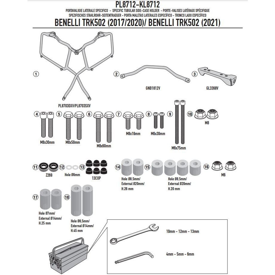 Frames for Side Cases Monokey or RetroFit Kappa KL8712 Specific for Benelli TRK 502 (2017-21)
