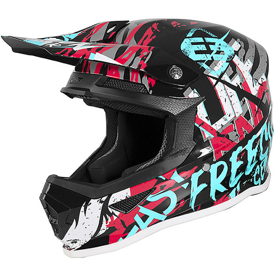 Freegun XP4 MANIAC Cross Enduro Motorcycle Helmet Black Turquoise Pink