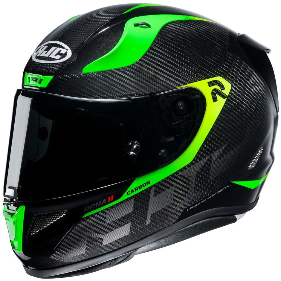 Full Carbon Motorcycle Helmet HJC RPHA 11 Carbon BLEER MC4H Green