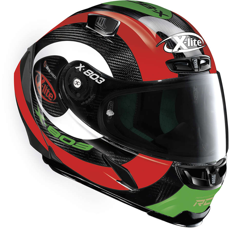 Full Carbon Motorcycle Helmet X-Lite X-803 RS UC HATTRICK 073 Red White Green