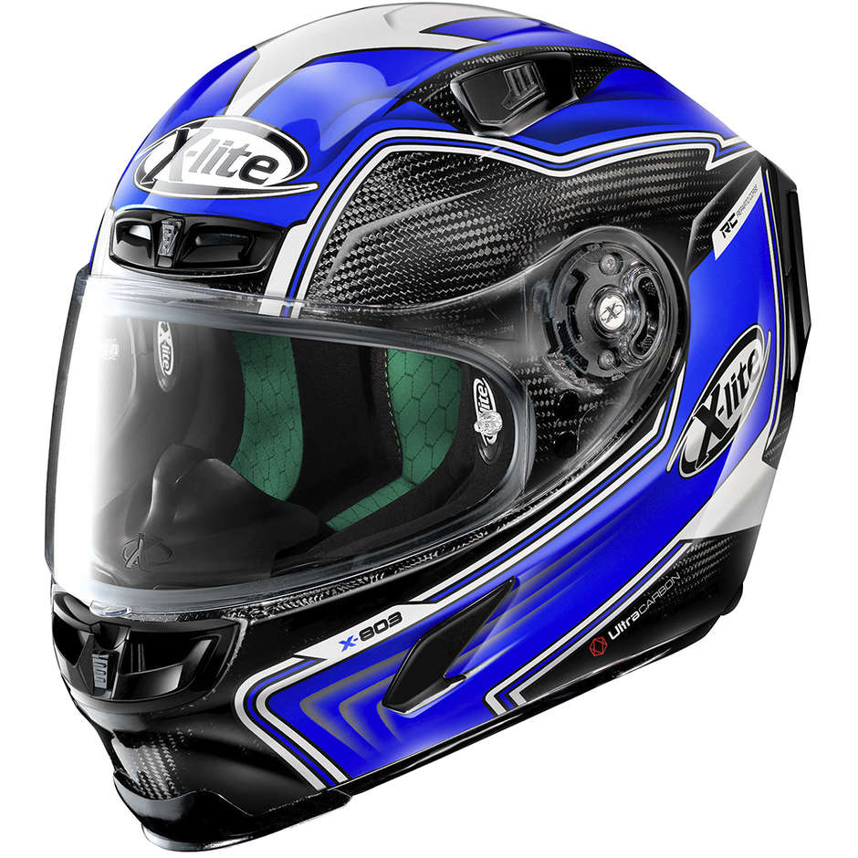 Full Carbon Motorcycle Helmet X-Lite X-803 Ultra Carbon HANGAR 070 Blue Black