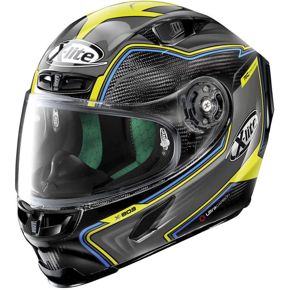 Full Carbon Motorcycle Helmet X-Lite X-803 Ultra Carbon HANGAR 071 Yellow