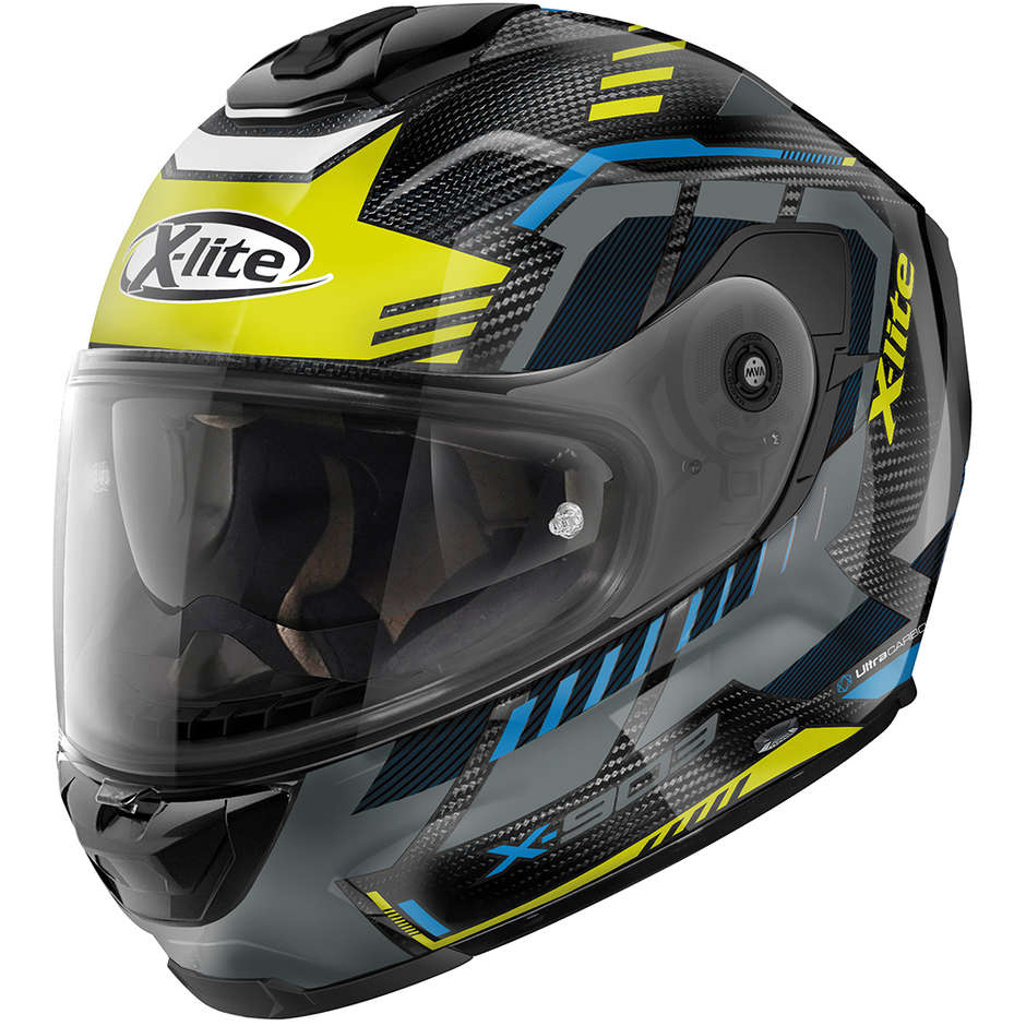 Full Carbon Motorcycle Helmet X-Lite X-903 UC N-Com BACKSTREE 068 Yellow Fluo Blue