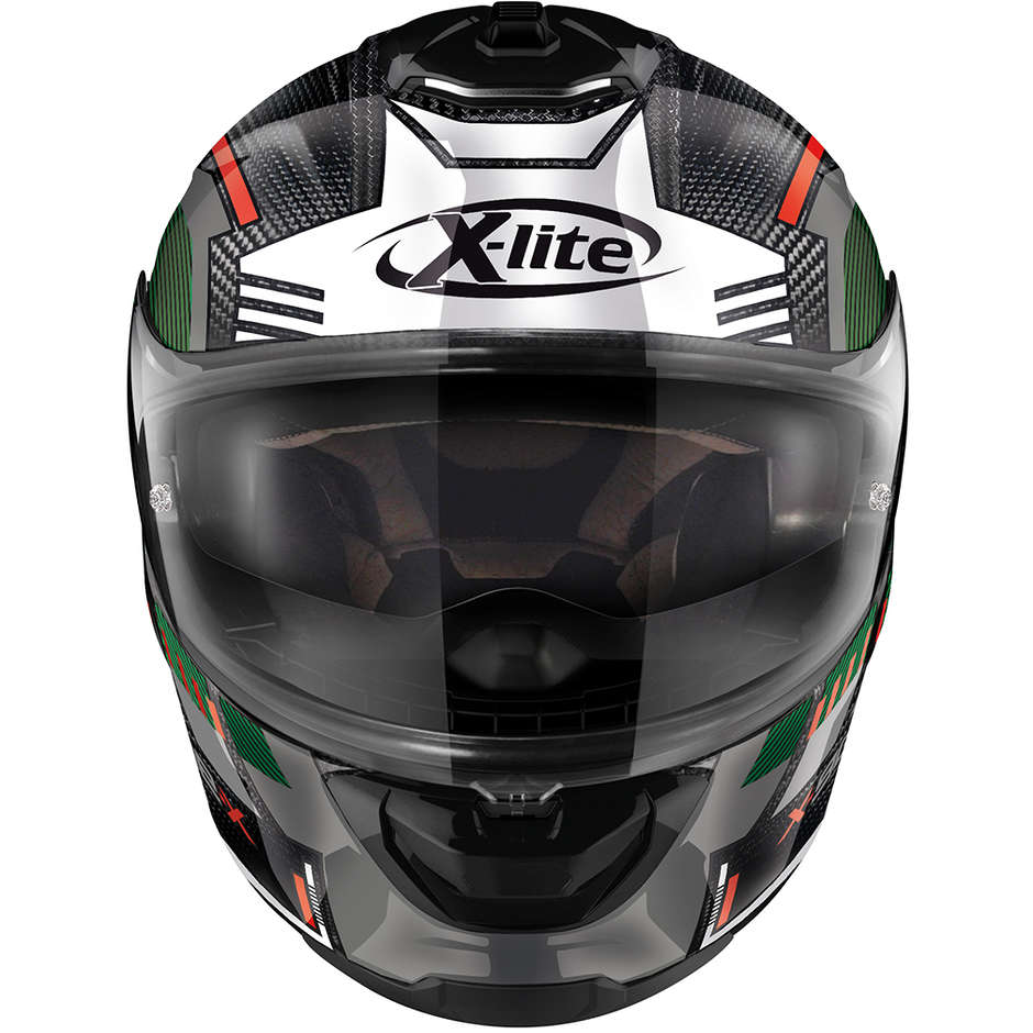 Full Carbon Motorcycle Helmet X-Lite X-903 UC N-Com BACKSTREE 071 White Green Red