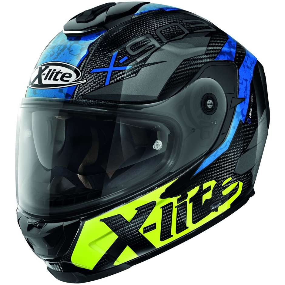 Full Carbon Motorcycle Helmet X-Lite X-903 Ultra Carbon BARRAGE N-Com 054 Blue Yellow