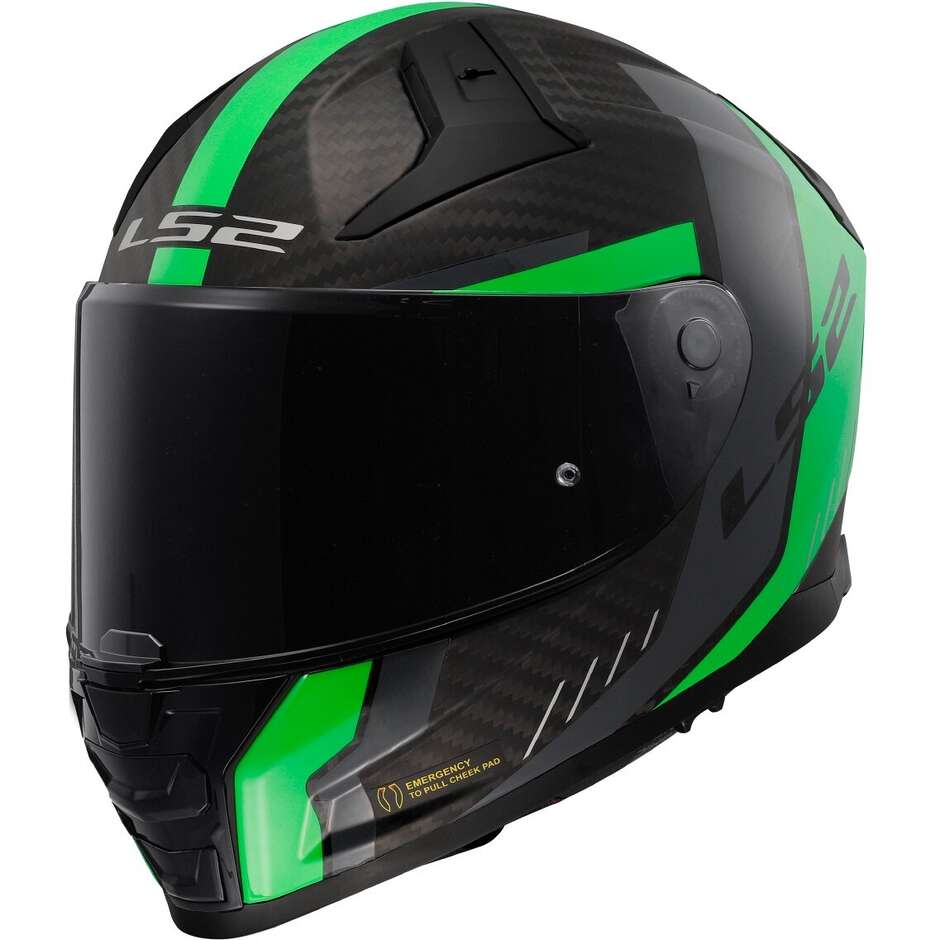 Full Face Carbon Motorcycle Helmet Ls2 FF811 VECTOR II CARBON GRID Matt Fluo Green