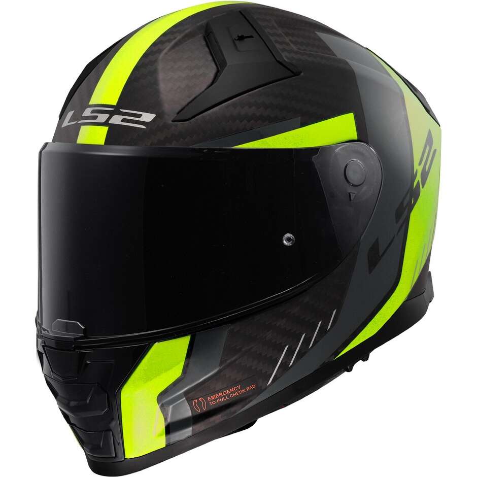 Full Face Carbon Motorcycle Helmet Ls2 FF811 VECTOR II CARBON GRID Yellow FluoMatte