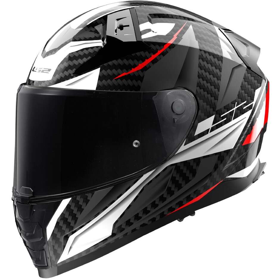 Full Face Carbon Motorcycle Helmet Ls2 FF811 VECTOR II CARBON SAVAGE White Red Gray