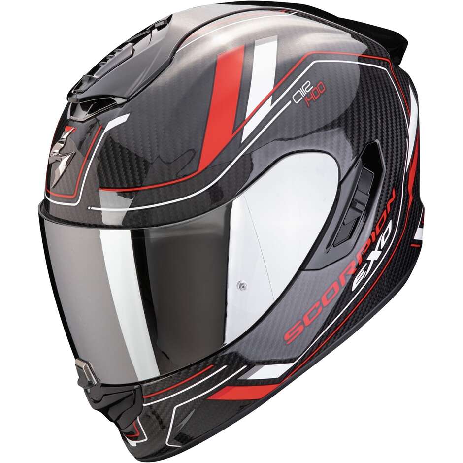 Full Face Carbon Motorcycle Helmet Scorpion EXO 1400 EVO 2 CARBON AIR MIRAGE Black Red White