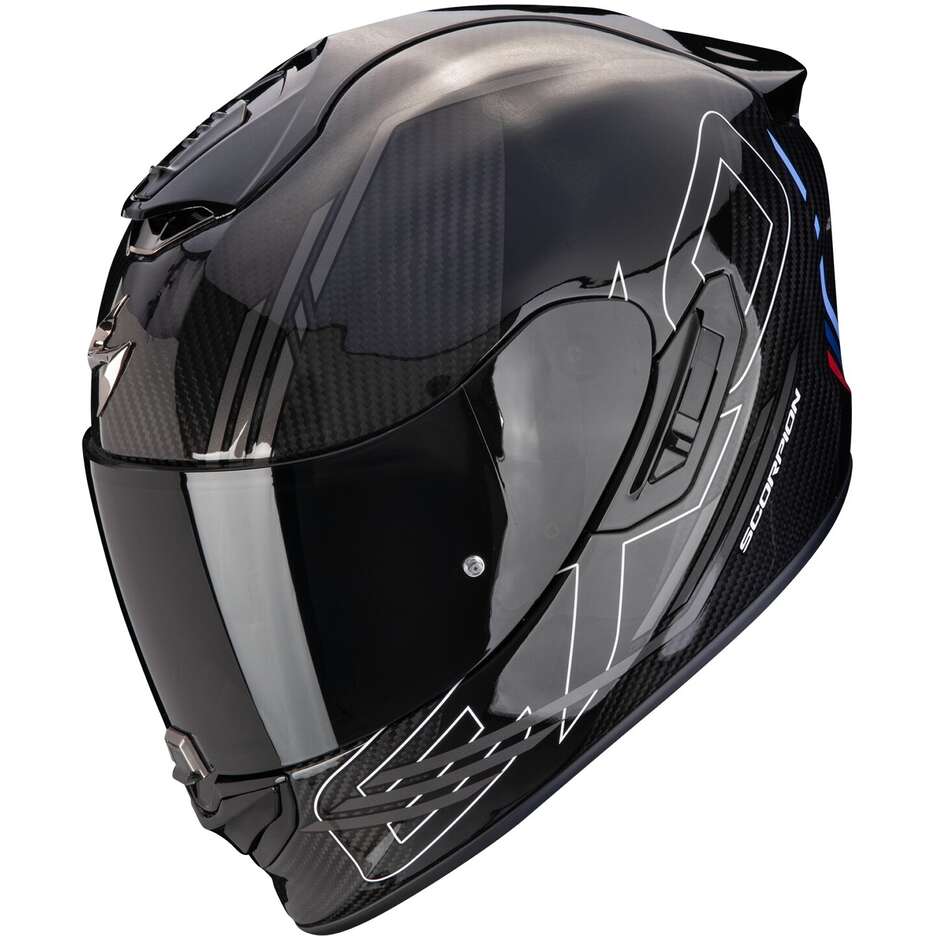 Full Face Carbon Motorcycle Helmet Scorpion EXO 1400 EVO 2 CARBON AIR REIKA Black Silver Blue