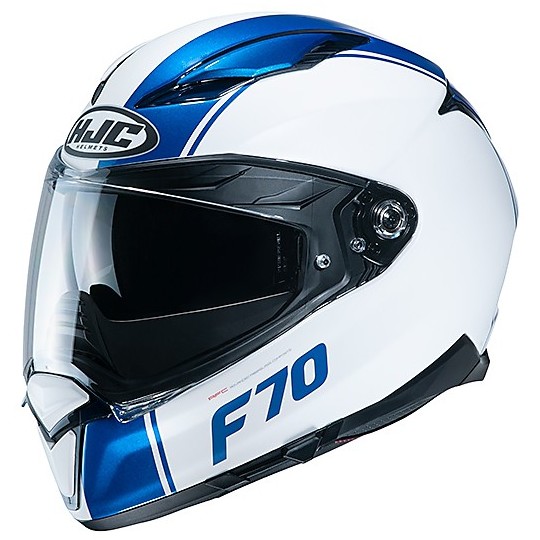 Full Face Fiberglas Helm Doppelvisier Motorrad HJC F70 MAGO MC4HSF Weiß Opak Blau Glänzend