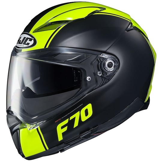 Full Face Fiberglass Helmet Double Visor Motorcycle HJC F70 MAGO MC2SF Black Matte Yellow Fluo