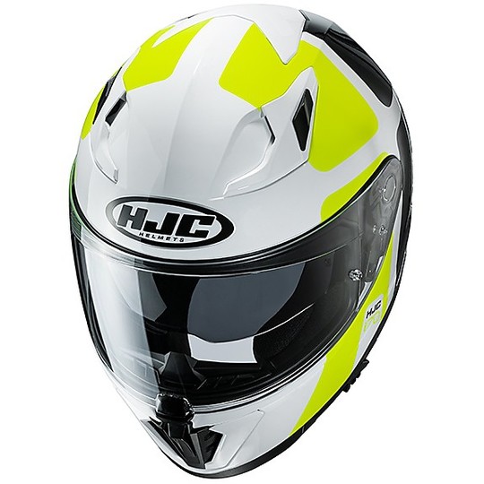 Full Face Helmet Double Visor Moto HJC i70 PRIKA MC4h White Yellow Fluo