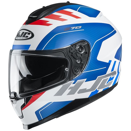 Full Face Helmet Double Visor Motorcycle HJC C70 KORO MC21SF White Blue Red Matt