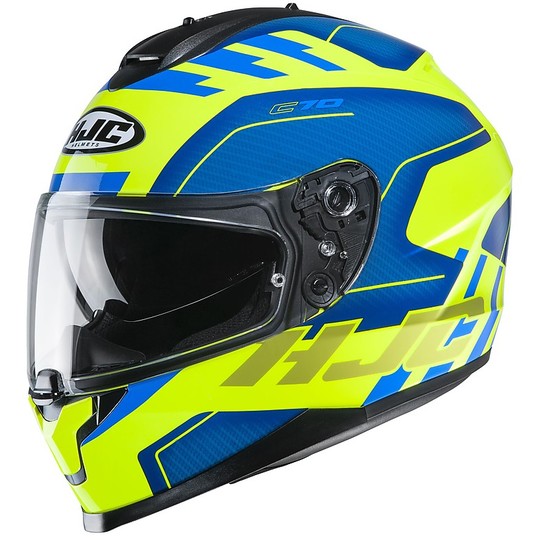 Full Face Helmet Double Visor Motorcycle HJC C70 KORO MC3H Yellow Fluo Blue