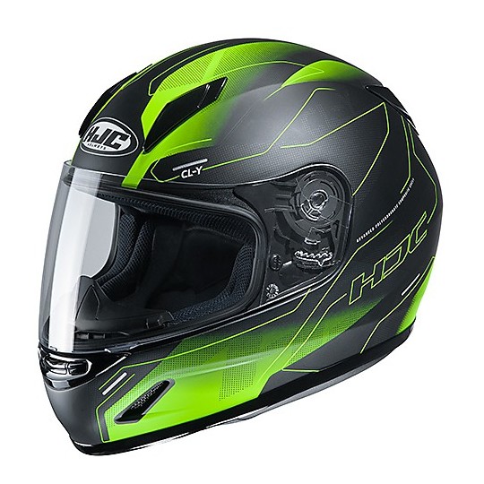 Full Face Helmet for Children Moto HJC Cl-Y TAZE MC4HSF Matt Black Green Fluo