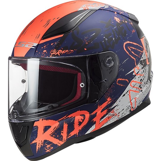 Full Face Helmet Moto Ls2 FF353 RAPID Naughty Blue Orange Fluo Matte