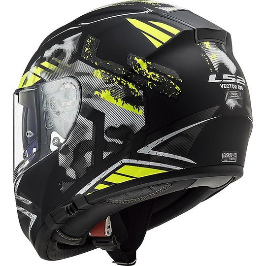 Full Face Helmet Motorcycle HPFC Ls2 FF397 VECTOR EVO Black Stencil Matt Yellow Fluo