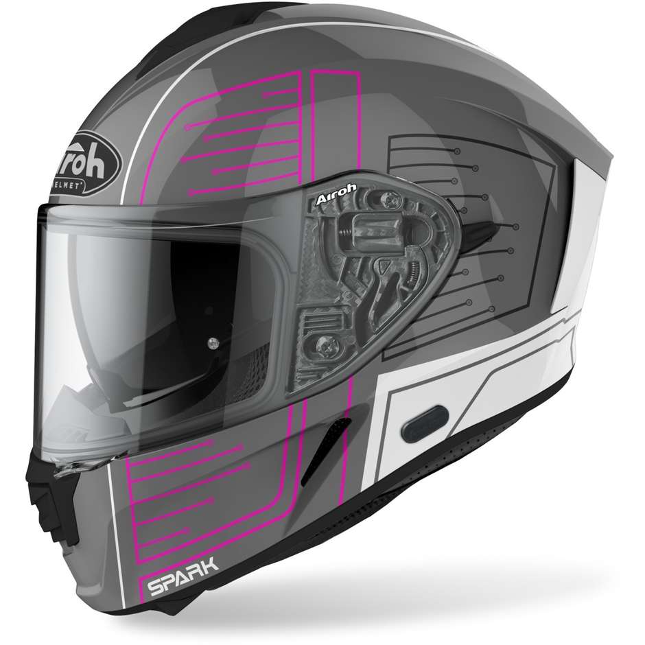 Full Face Motorcycle Helmet Double Visor Airoh SPARK Cyrcuit Gray Pink Glossy