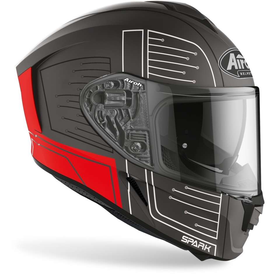 Full Face Motorcycle Helmet Double Visor Airoh SPARK Cyrcuit Matt Red