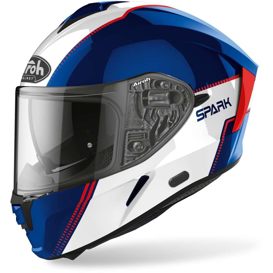 Full Face Motorcycle Helmet Double Visor Airoh SPARK Flow Blue Red Glossy