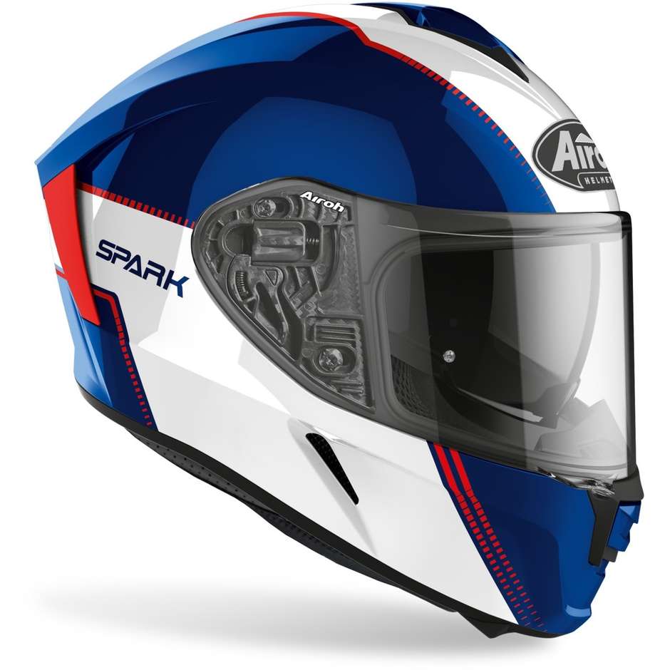 Full Face Motorcycle Helmet Double Visor Airoh SPARK Flow Blue Red Glossy