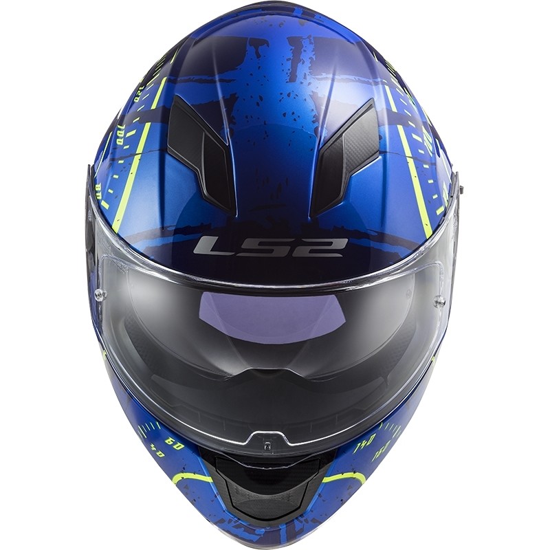 Full Face Motorcycle Helmet Double Visor Ls2 FF320 Stream Evo TACHO Blue Yellow Fluo