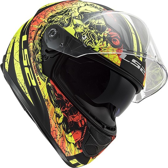 Full Face Motorcycle Helmet Double Visor Ls2 FF320 STREM EVO Throne Black Yellow Fluo Matte