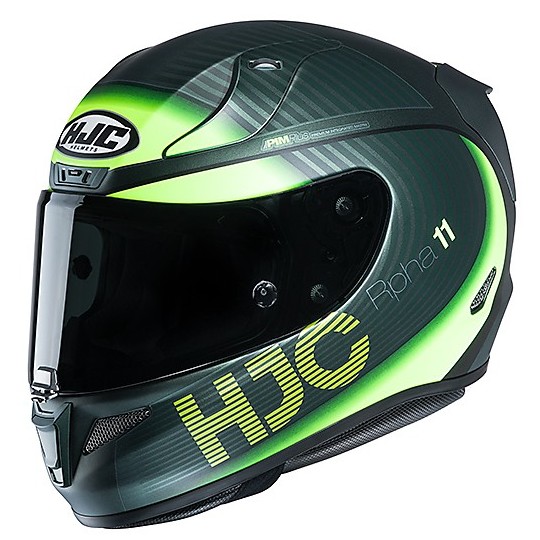 Full Face Motorcycle Helmet HJC Fiber RPHA 11 BINE MC4HSF Black Green
