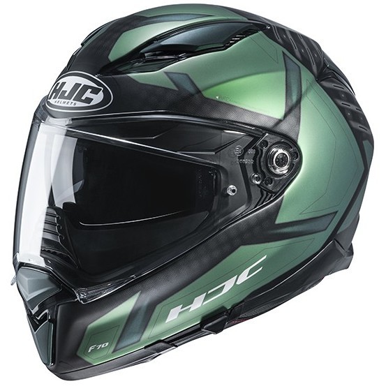 Full Face Motorcycle Helmet In HJC F70 DEVER MC4SF Fiber Black Green Opaque
