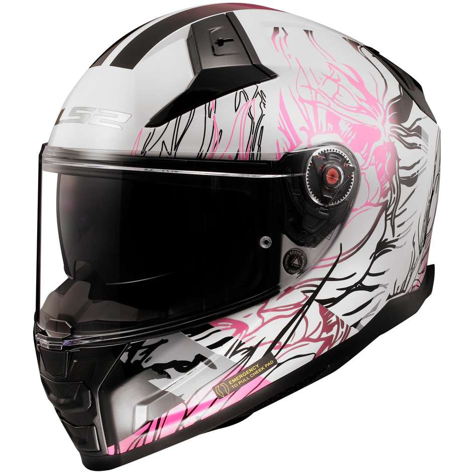 Full Face Motorcycle Helmet In HPFC Ls2 FF811 VECTOR II DARFLO Glossy White Pink