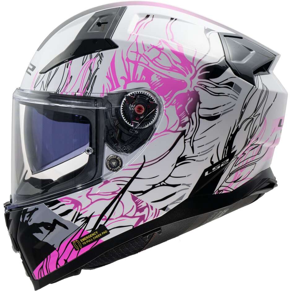 Full Face Motorcycle Helmet In HPFC Ls2 FF811 VECTOR II DARFLO Glossy White Pink