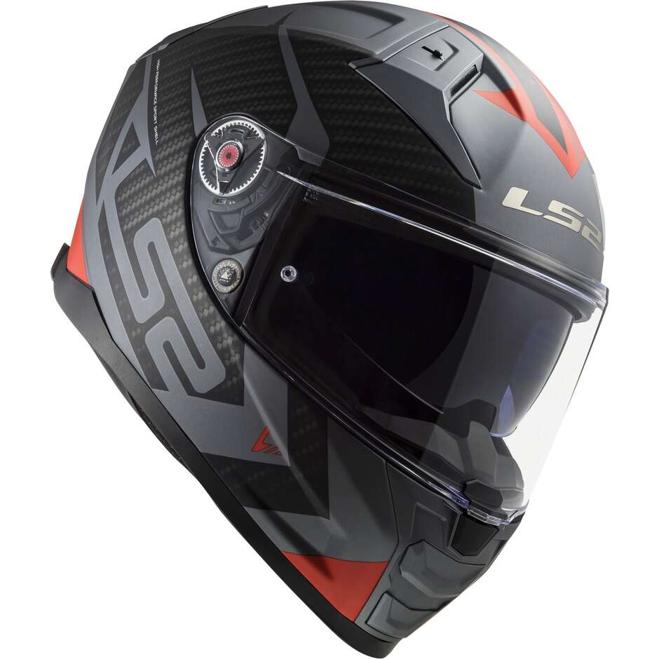 Full Face Motorcycle Helmet In HPFC Ls2 FF811 VECTOR II Splitter Matt Titanium Red
