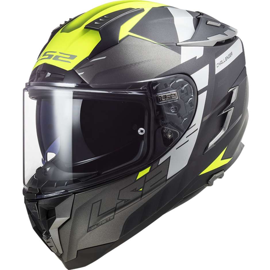 Full Face Motorcycle Helmet In HPFC Touring Ls2 FF327 Challenger ALLERT Matt Titanium Yellow Fluo