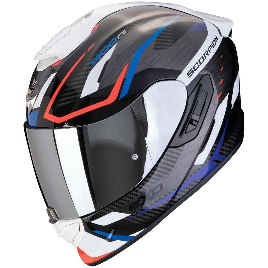 Full Face Motorcycle Helmet in Scorpion Fiber EXO 1400 EVO 2 AIR ACCORD Black Blue White