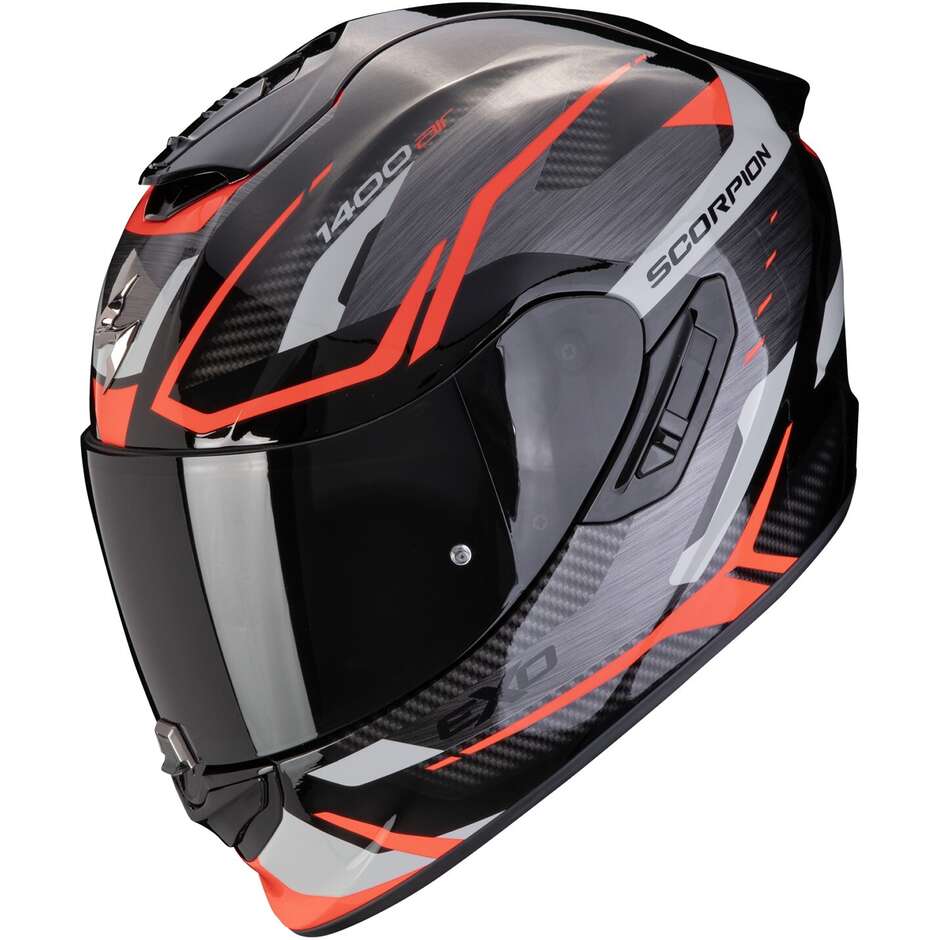 Full Face Motorcycle Helmet in Scorpion Fiber EXO 1400 EVO 2 AIR ACCORD Gray Red