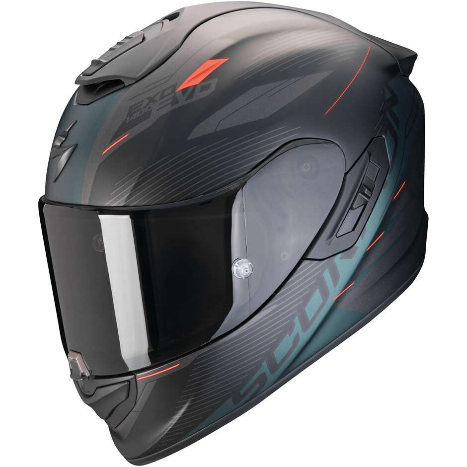 Full Face Motorcycle Helmet in Scorpion Fiber EXO 1400 EVO 2 AIR LUMA Black Green
