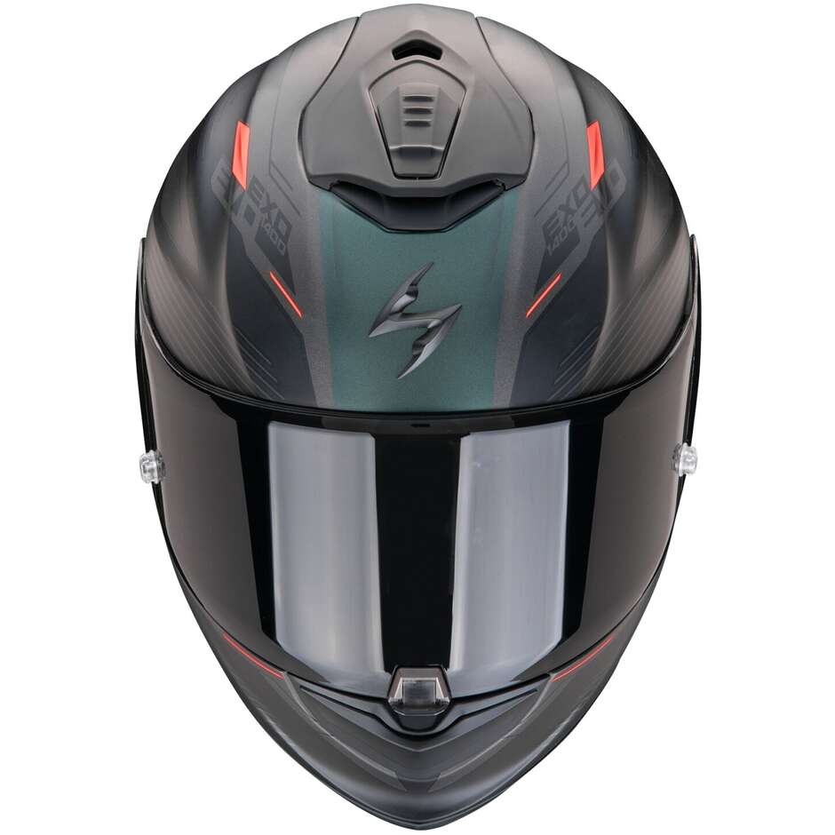 Full Face Motorcycle Helmet in Scorpion Fiber EXO 1400 EVO 2 AIR LUMA Black Green