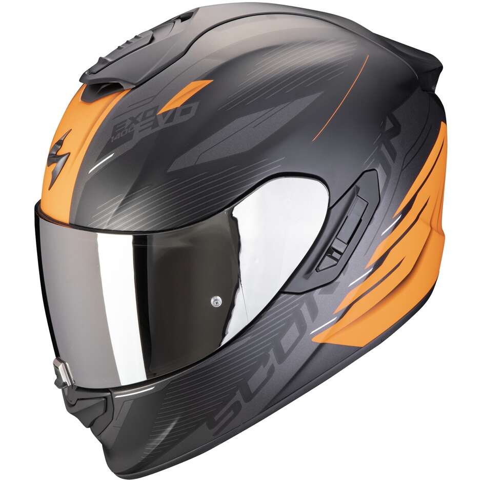 Full Face Motorcycle Helmet in Scorpion Fiber EXO 1400 EVO 2 AIR LUMA Black Orange