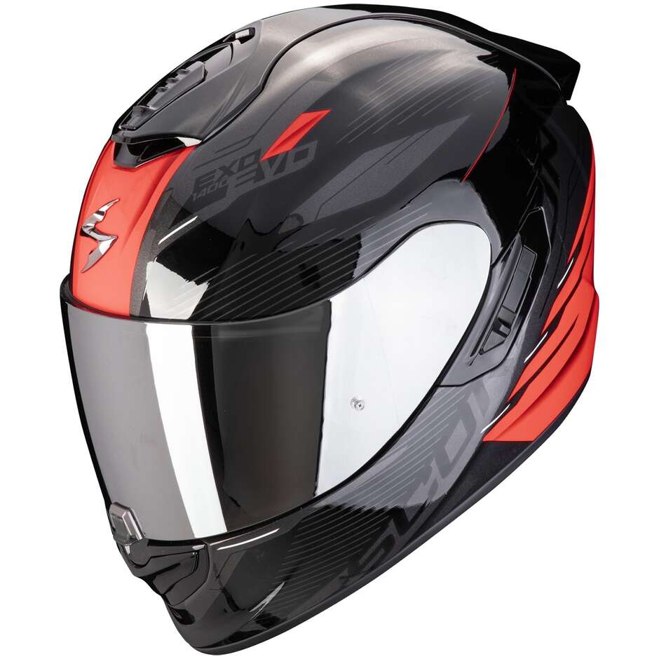 Full Face Motorcycle Helmet in Scorpion Fiber EXO 1400 EVO 2 AIR LUMA Black Red