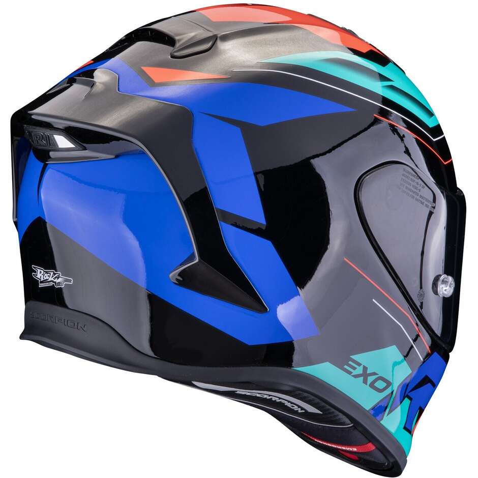 Full Face Motorcycle Helmet in Scorpion Fiber EXO R1 EVO AIR BLAZE Black Blue Red