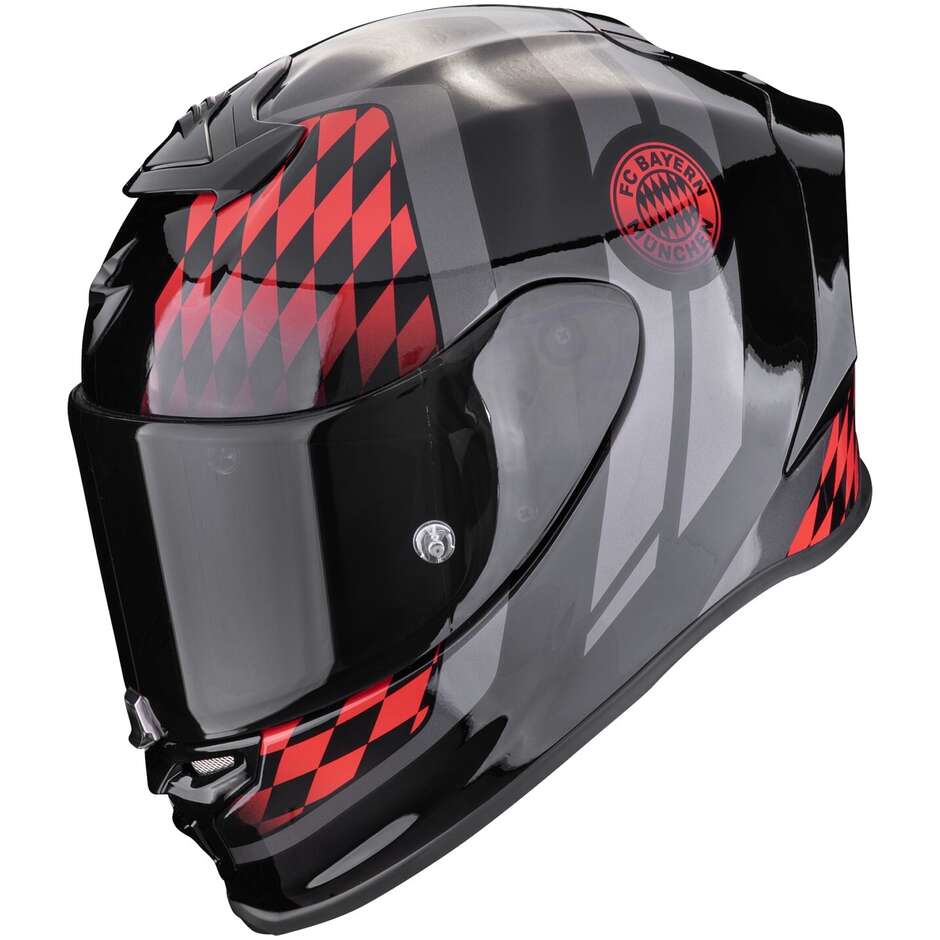 Full Face Motorcycle Helmet in Scorpion Fiber EXO-R1 EVO AIR FC BAYERN Black Red