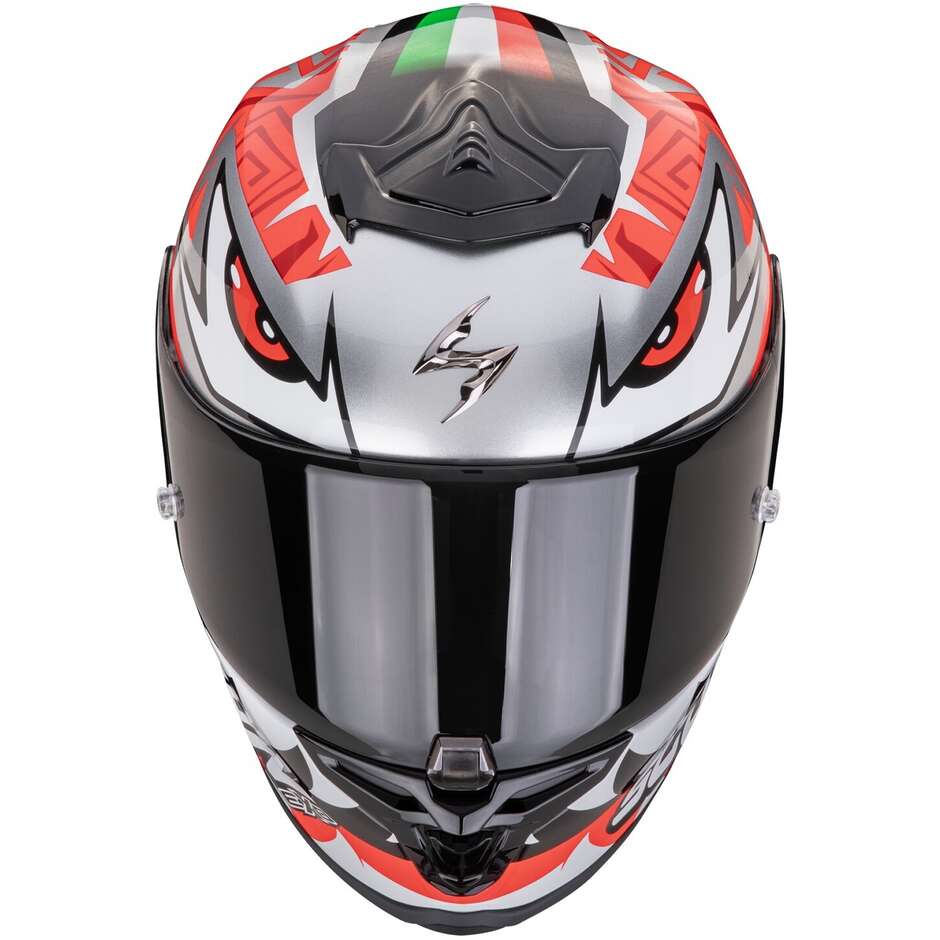 Full Face Motorcycle Helmet in Scorpion Fiber EXO R1 EVO AIR ZACCONE REPLICA Silver Black Red