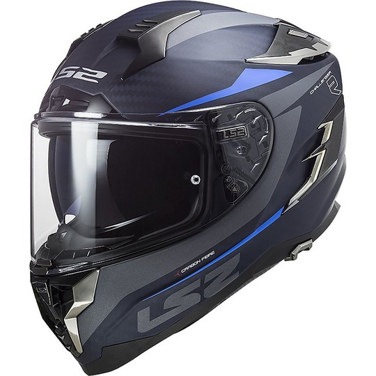 Full Face Motorcycle Helmet in Touring Carbon Ls2 FF327 CHALLENGER C Drone Carbon Blue Opaque