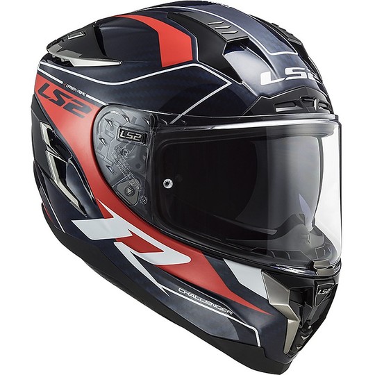 Full Face Motorcycle Helmet in Touring Carbon Ls2 FF327 CHALLENGER C Grid Blue Carbon Red